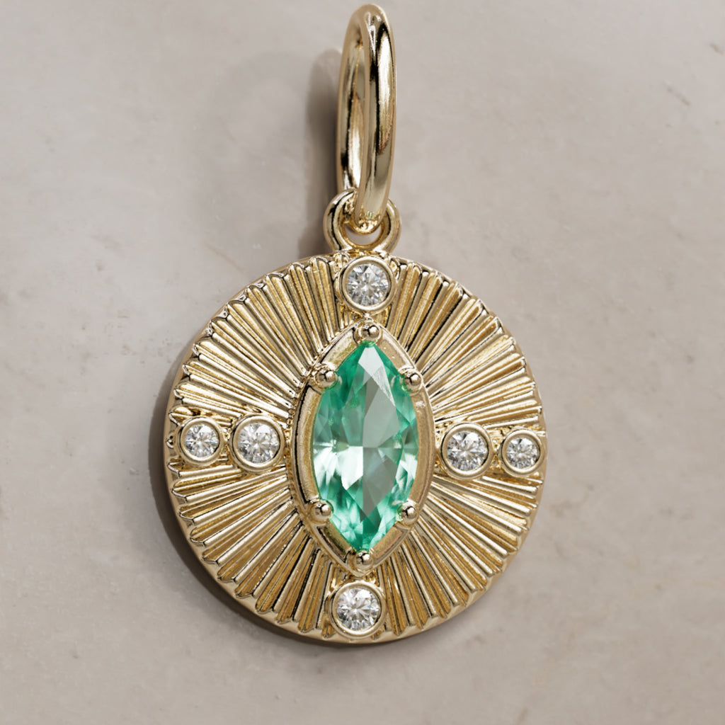 Mini Damona Unique Fluted Marquise Emerald Coin Pendant By Valley Rose