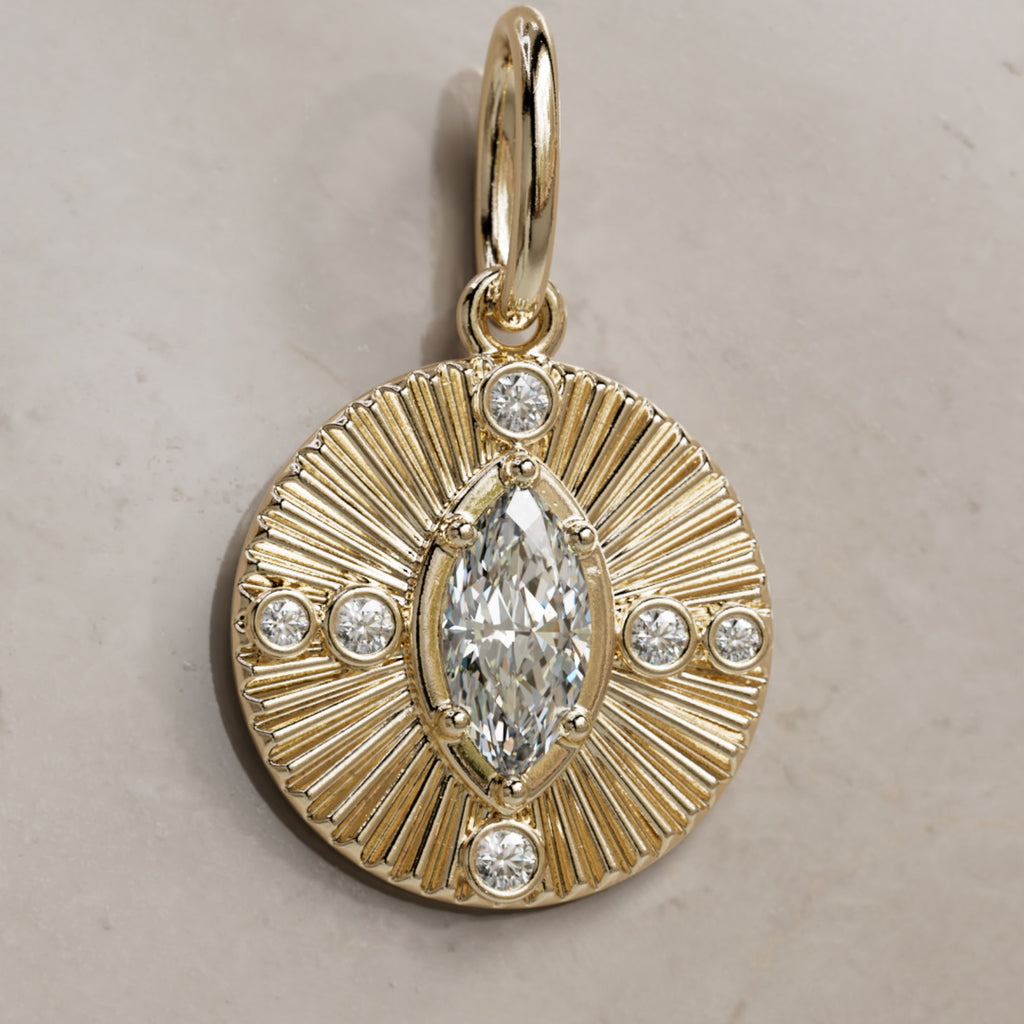 Mini Damona Unique Fluted Marquise Lab Diamond Coin Pendant By Valley Rose