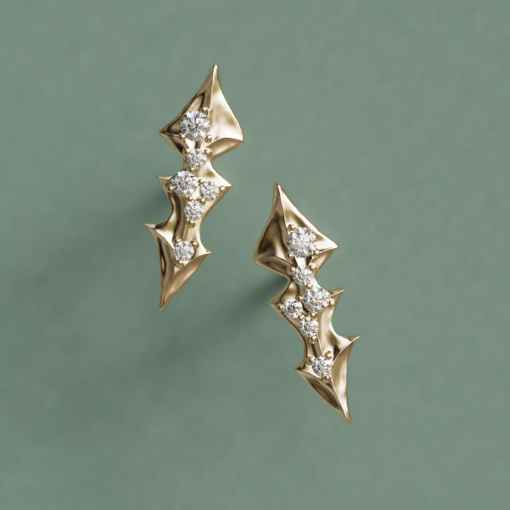Dandelion Unique Nature Leaf Earrings with Lab Diamonds