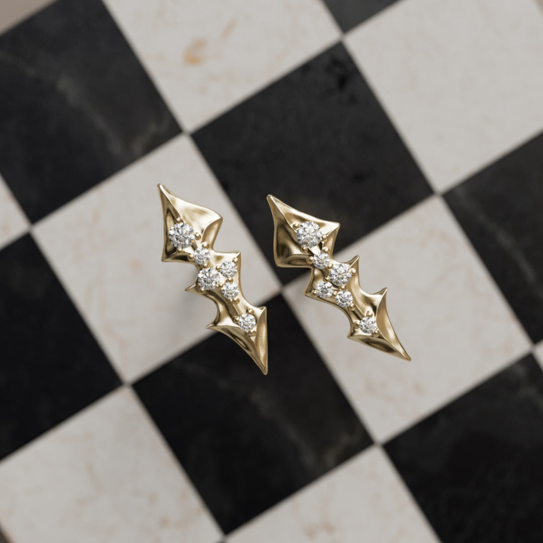 Dandelion Unique Nature Leaf Earrings with Lab Diamonds