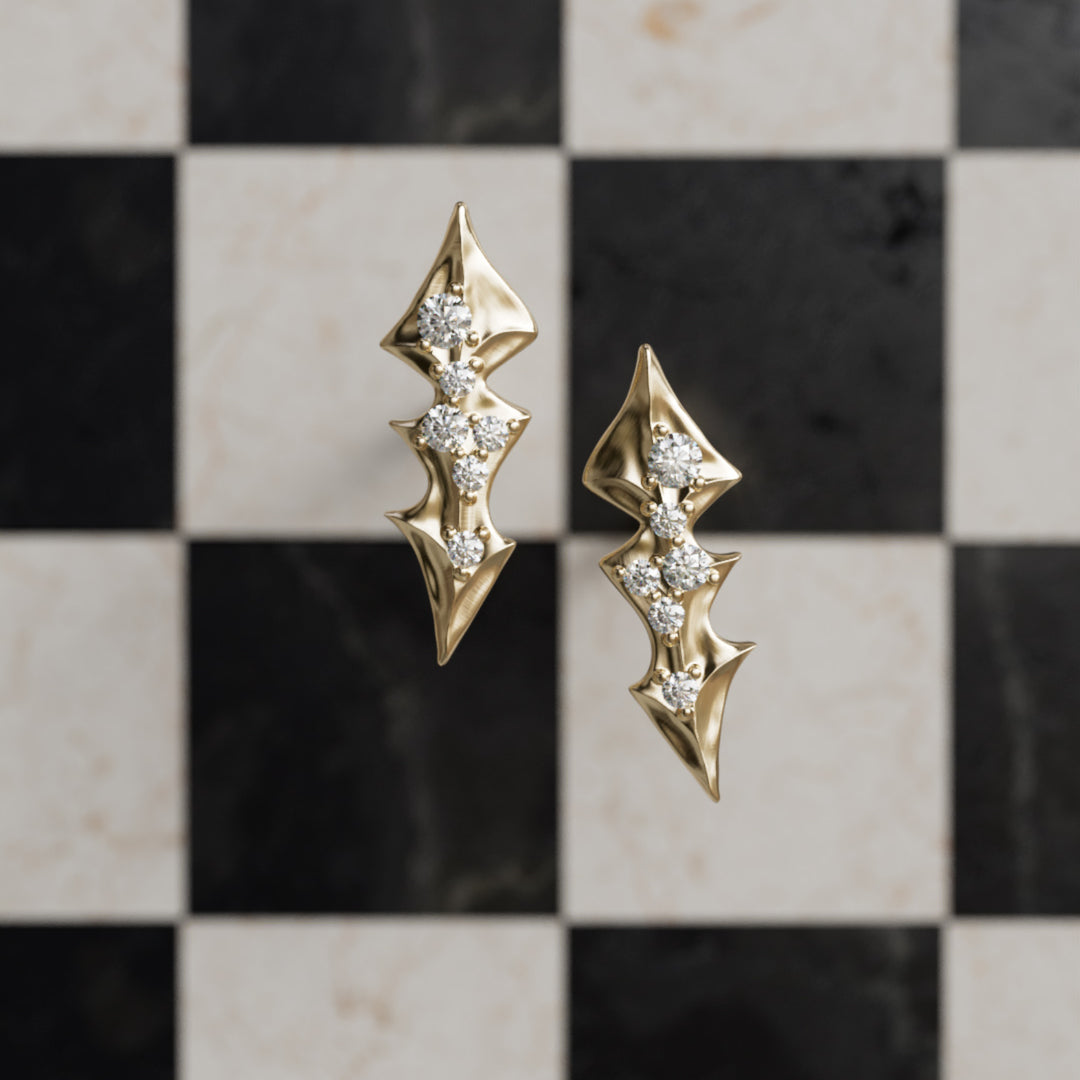 Dandelion Unique Nature Leaf Earrings with Lab Diamonds