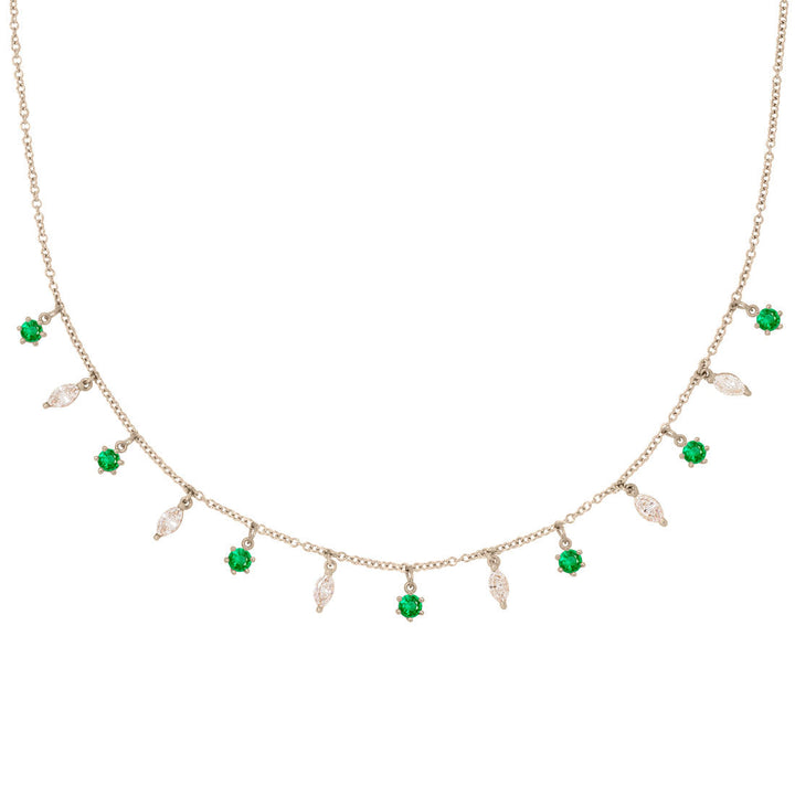 Emerald and Marquise Diamond Fringe Charm Gold Necklace By Valley Rose Ethical Jewelry