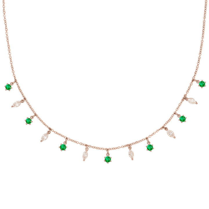 Emerald and Marquise Diamond Fringe Charm Gold Necklace By Valley Rose Ethical Jewelry