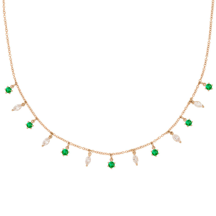 Emerald and Marquise Diamond Fringe Charm Gold Necklace By Valley Rose Ethical Jewelry