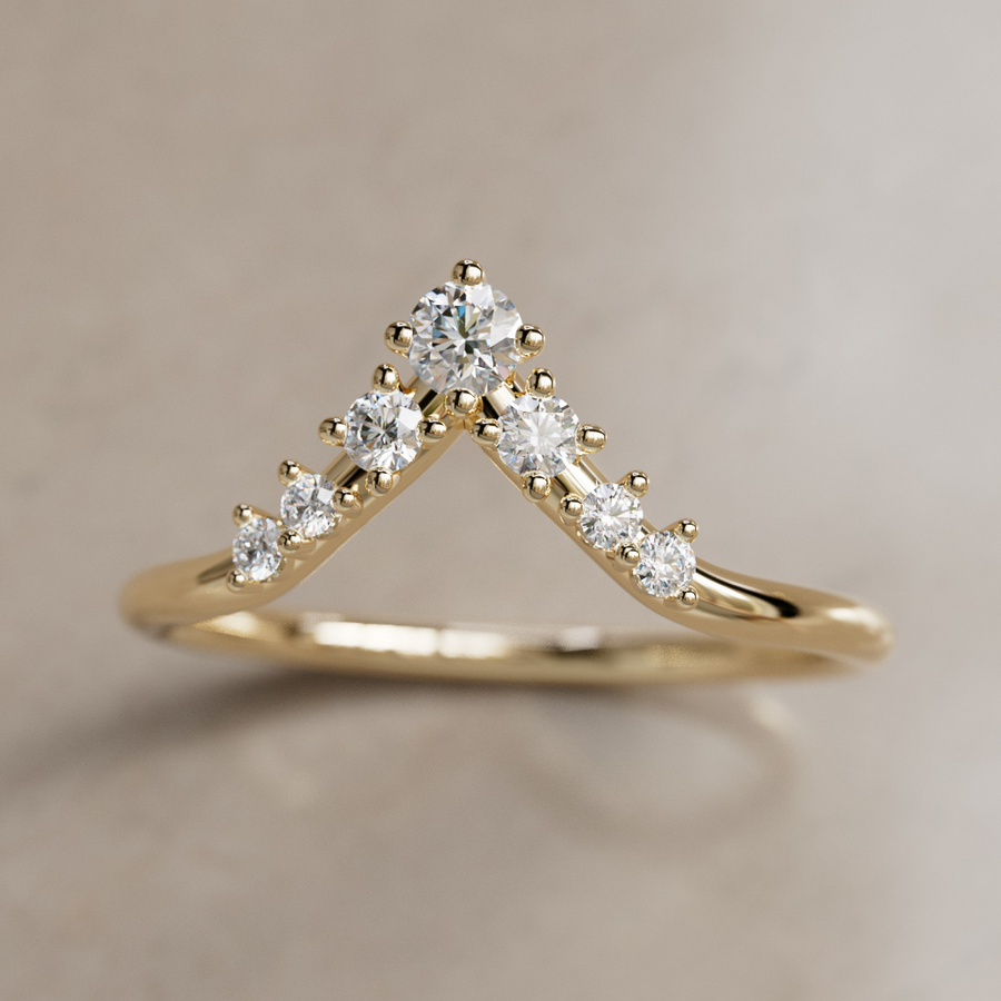 Diamond Stacked V shape Wedding Ring By Valley Rose