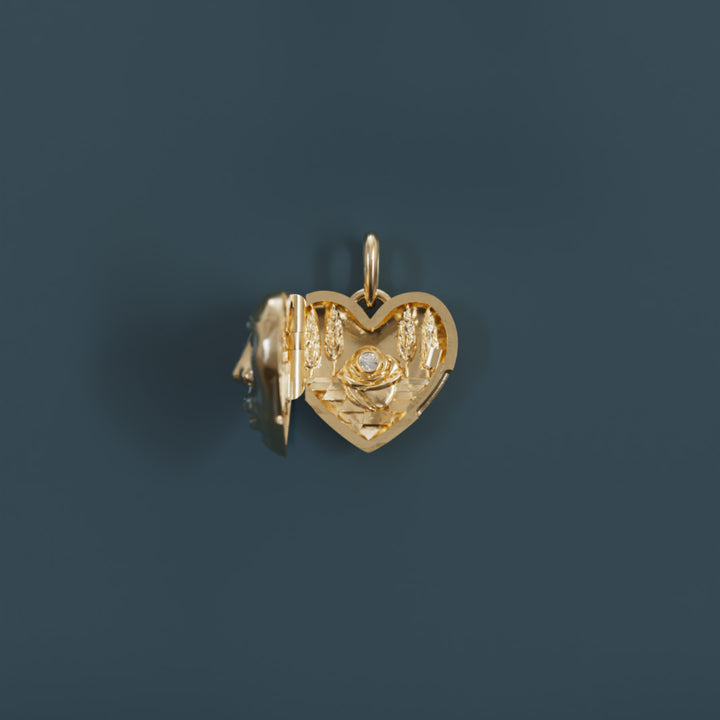 Dolly Locket Trompe-l'œil Surrealist Einzigartiger Herzanhänger mit Labor-Diamant Goldanhänger