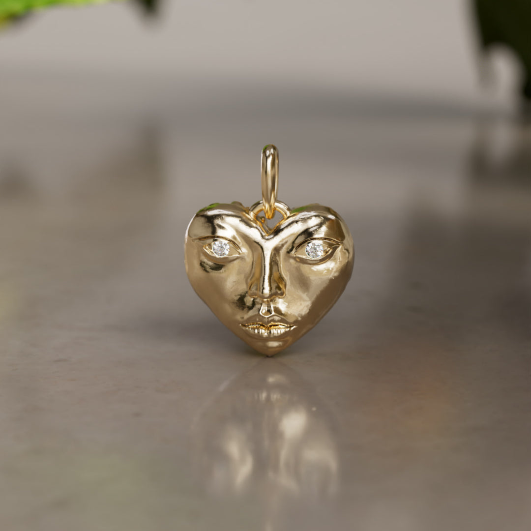 Dolly Locket Trompe-l'œil Surrealist Einzigartiger Herzanhänger mit Labor-Diamant Goldanhänger