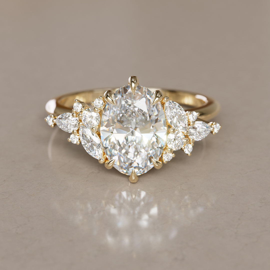 Oval Cut Diamond Unique Engagement Ring Nature Flower Inspired By Valley Rose