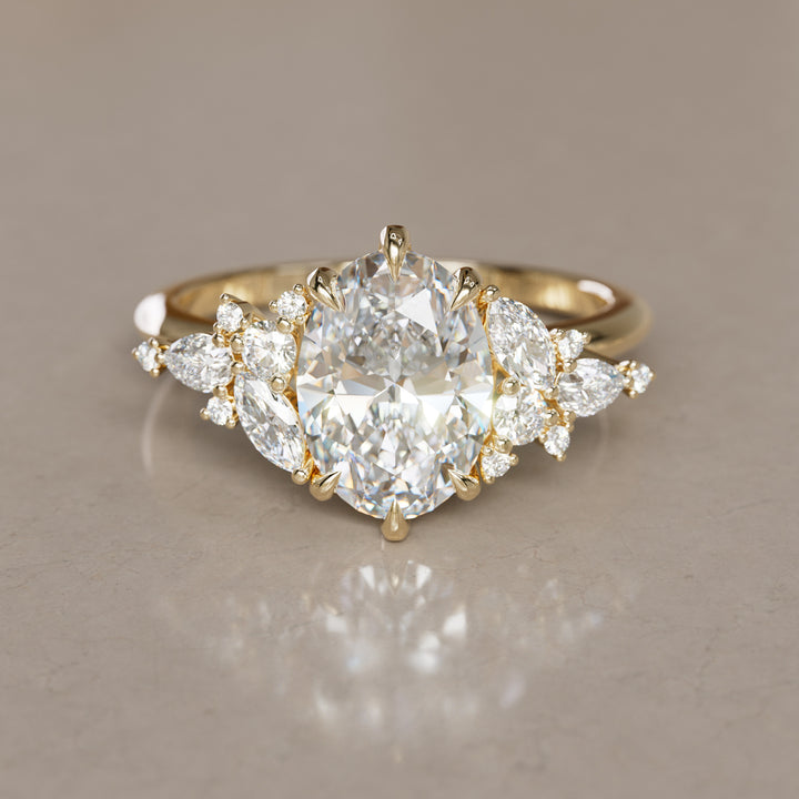 Oval Cut Diamond Unique Engagement Ring Nature Flower Inspired By Valley Rose