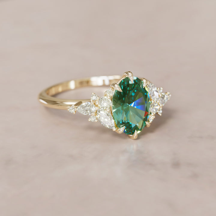 Unique Flower Oval Cut Green Sapphire Engagement Ring By Valley Rose