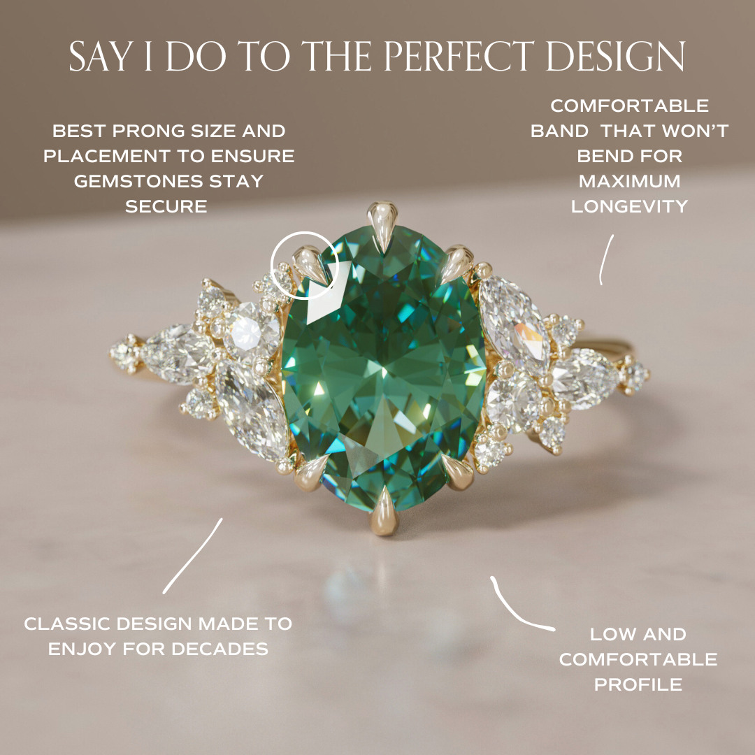 Unique Flower Oval Cut Green Sapphire Engagement Ring By Valley Rose