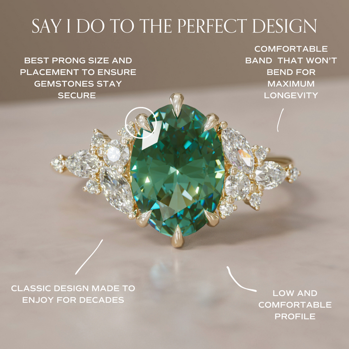 Unique Flower Oval Cut Green Sapphire Engagement Ring By Valley Rose