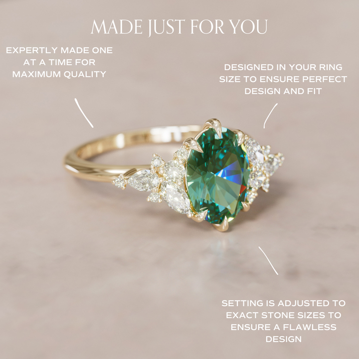 Unique Flower Oval Cut Green Sapphire Engagement Ring By Valley Rose