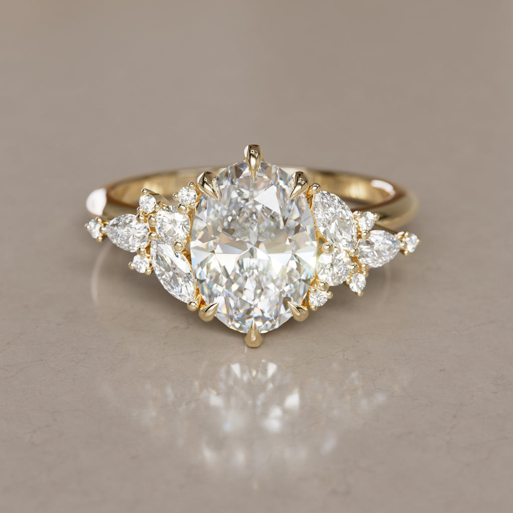 Eden Oval Lab Diamond Engagement Flower Ring Nature Inspired By Valley Rose