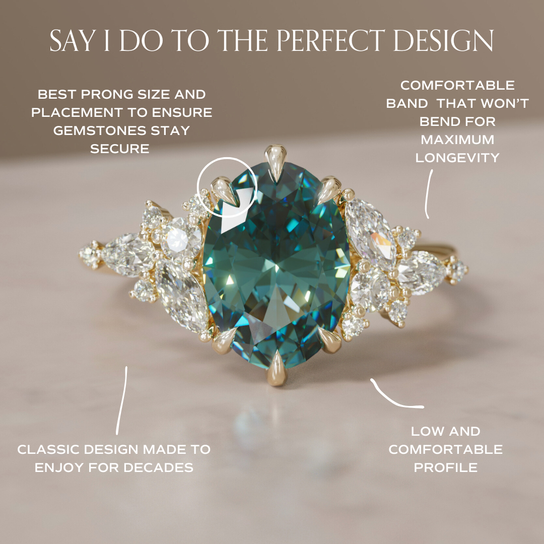 Unique Flower Oval Cut Teal Sapphire Engagement Ring By Valley Rose