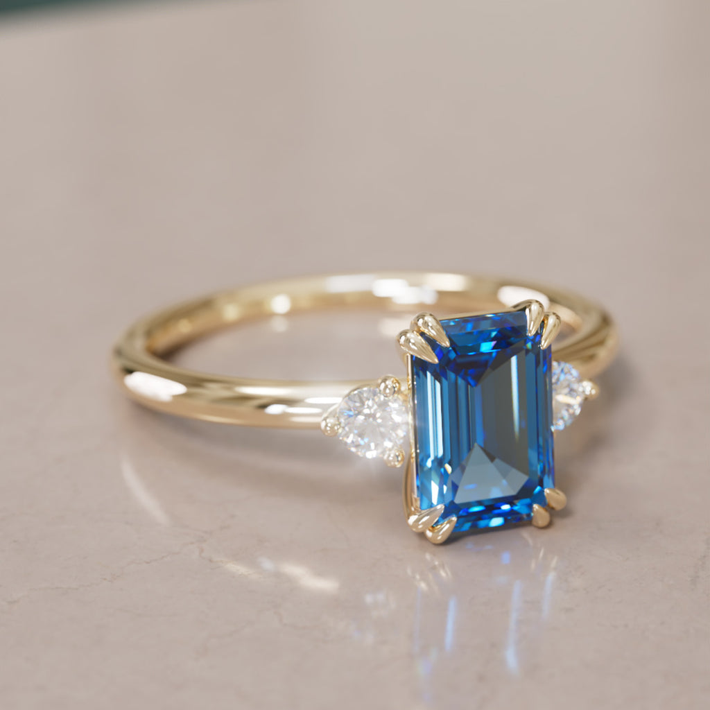 Edie Emerald Cut Blue Sapphire Modern Unique Engagement Ring By Valley Rose