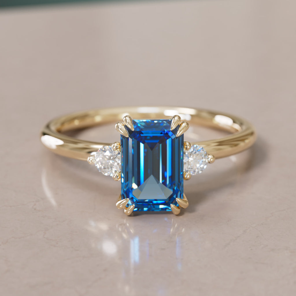 Edie Emerald Cut Blue Sapphire Modern Unique Engagement Ring By Valley Rose