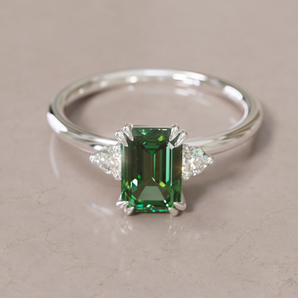 Edie Emerald Cut Green Sapphire Modern Unique Engagement Ring By Valley Rose
