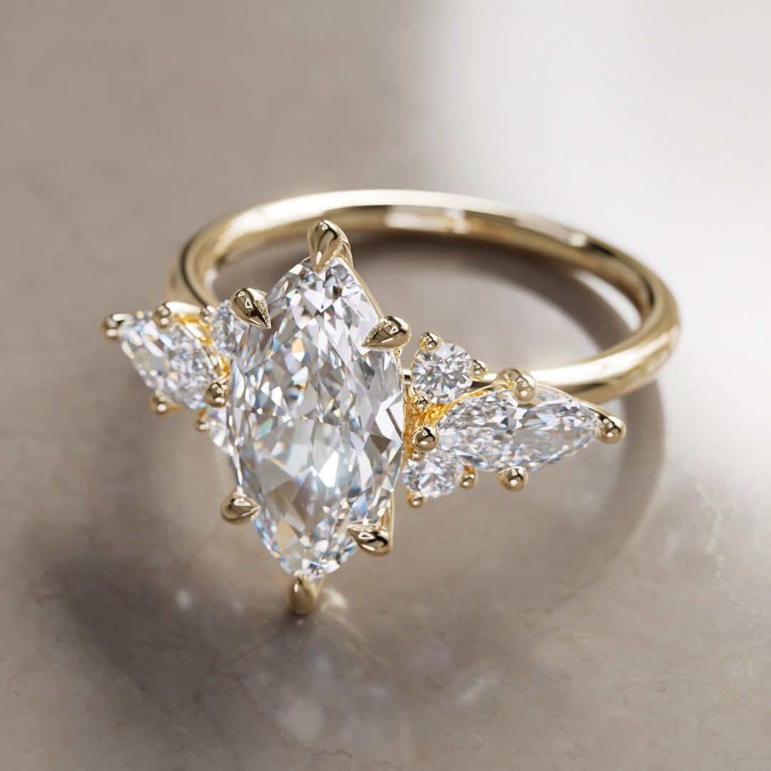 Fantasy Engagement Ring with Marquise Diamonds By Valley Rose