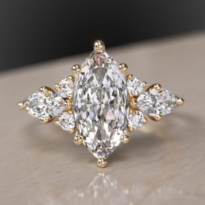 Fantasy Engagement Ring with Marquise Diamonds By Valley Rose