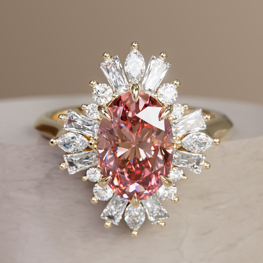 Vintage Halo Engagement Ring with Oval Pink Diamond By Valley Rose