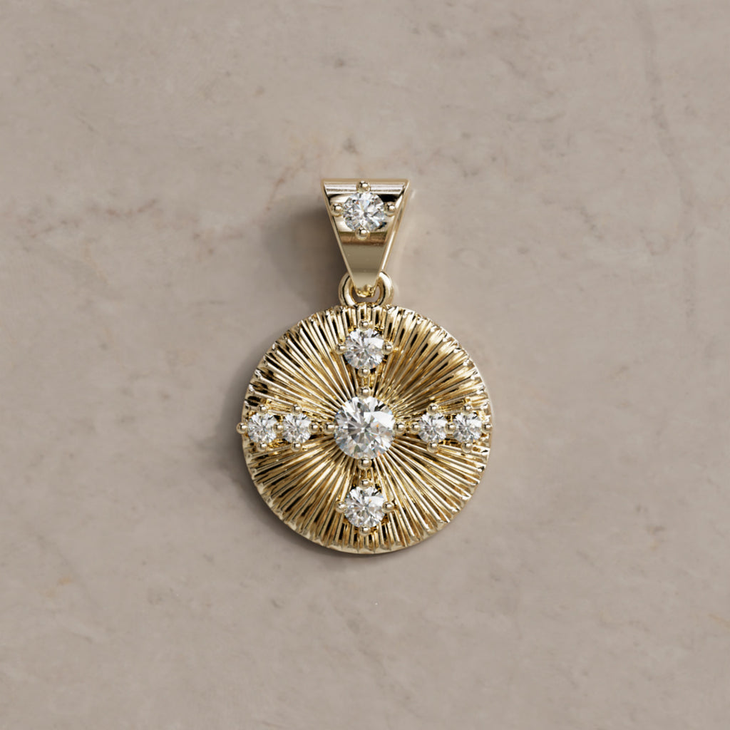 Eleni Diamond Fluted Coin Pendant Charm By Valley Rose