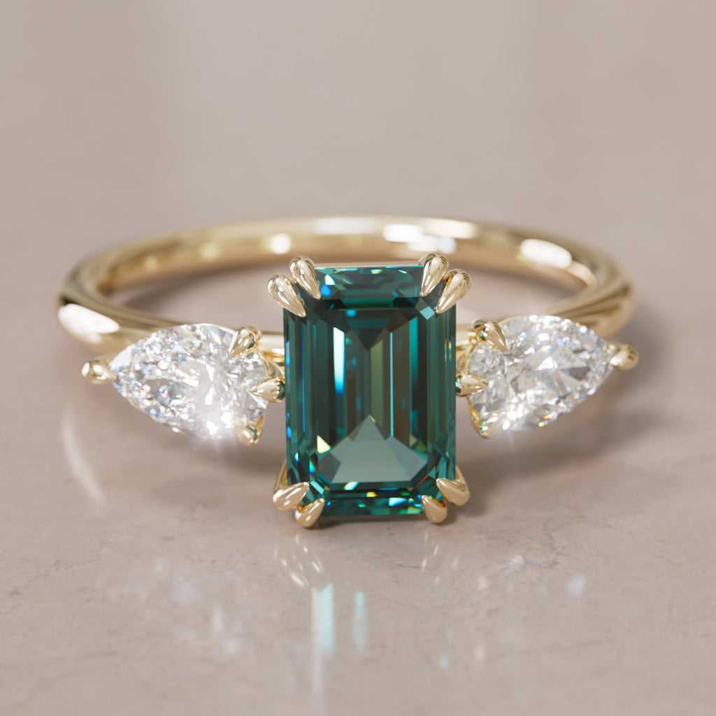 Eleonora Emerald Cut Teal Sapphire Modern Unique Engagement Ring By Valley Rose