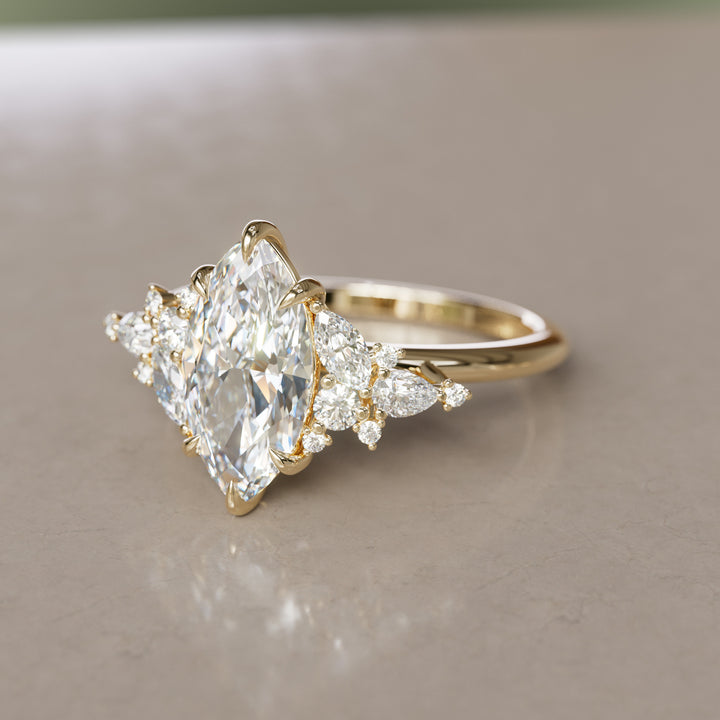 Marquise Cut Diamond Unique Engagement Ring Nature Flower Inspired By Valley Rose