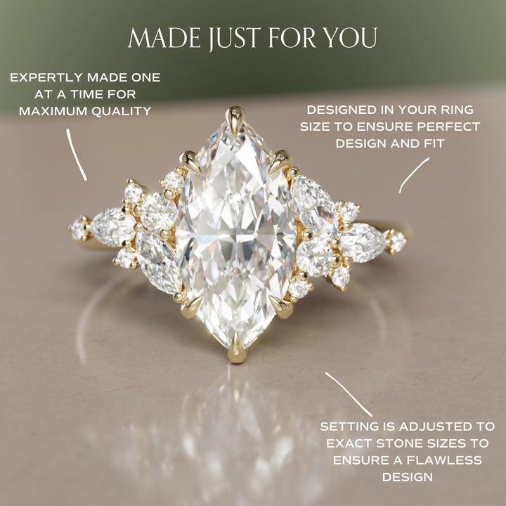 Marquise Cut Diamond Unique Engagement Ring Nature Flower Inspired By Valley Rose