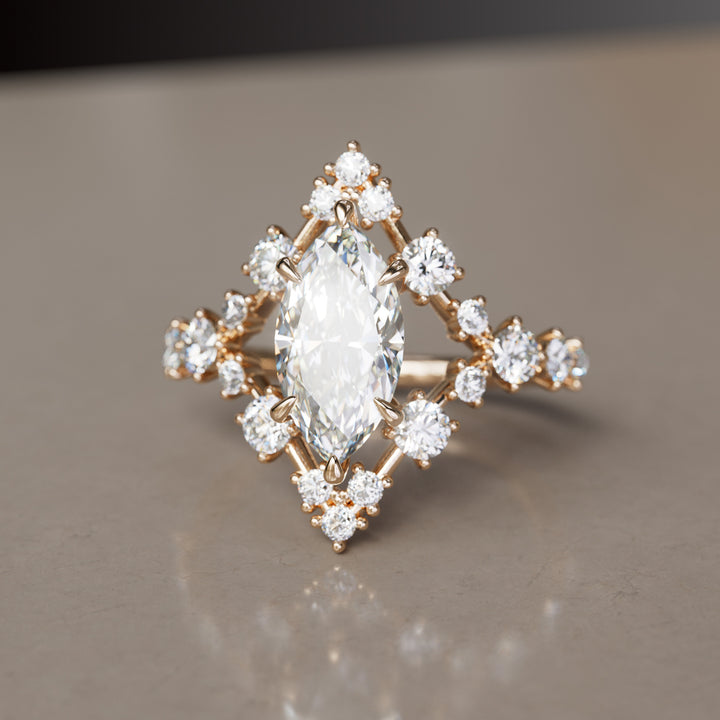 Ellaria Marquise Lab Diamond Unique Vintage Halo Engagement Ring (Setting Only)