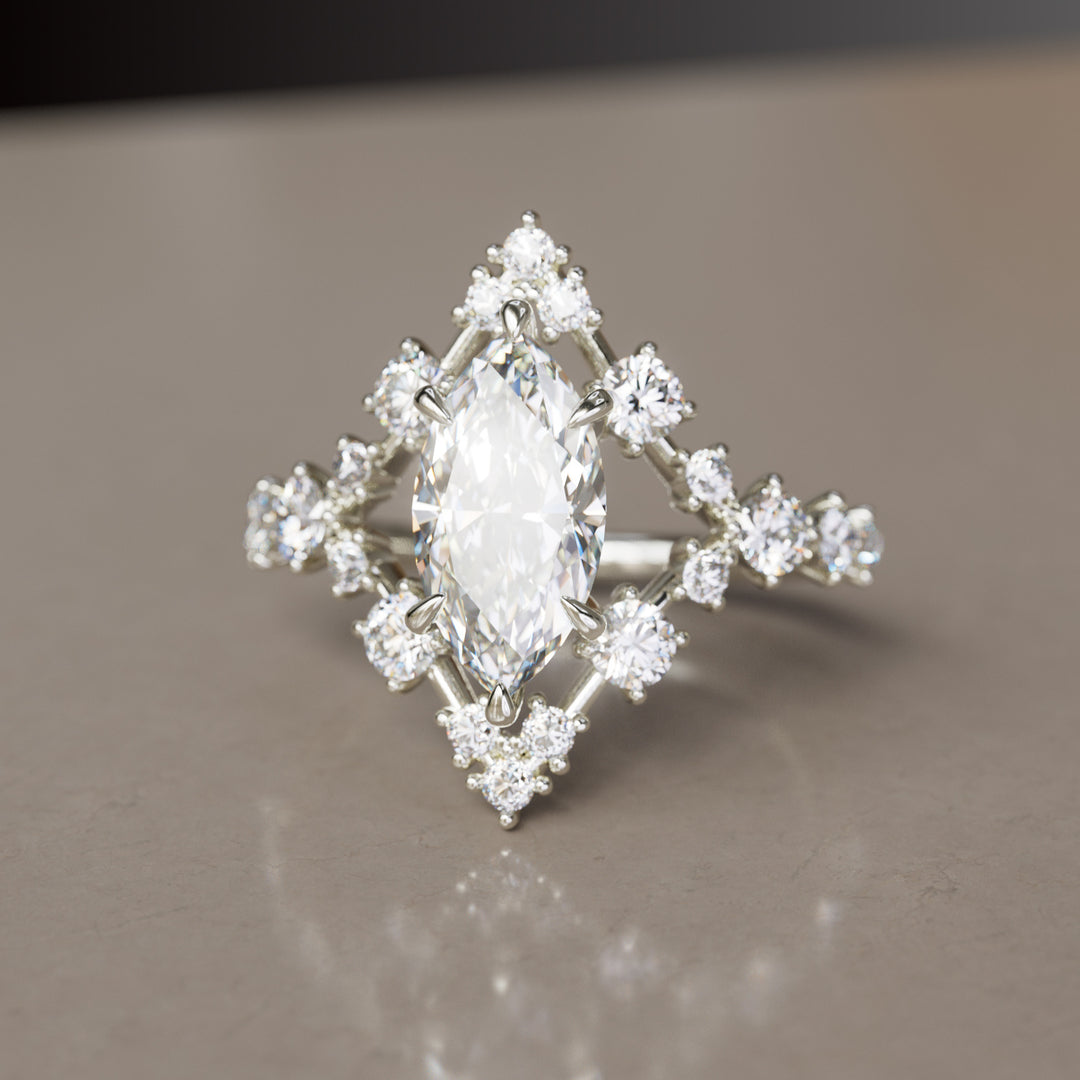 Ellaria Marquise Lab Diamond Unique Vintage Halo Engagement Ring (Setting Only)