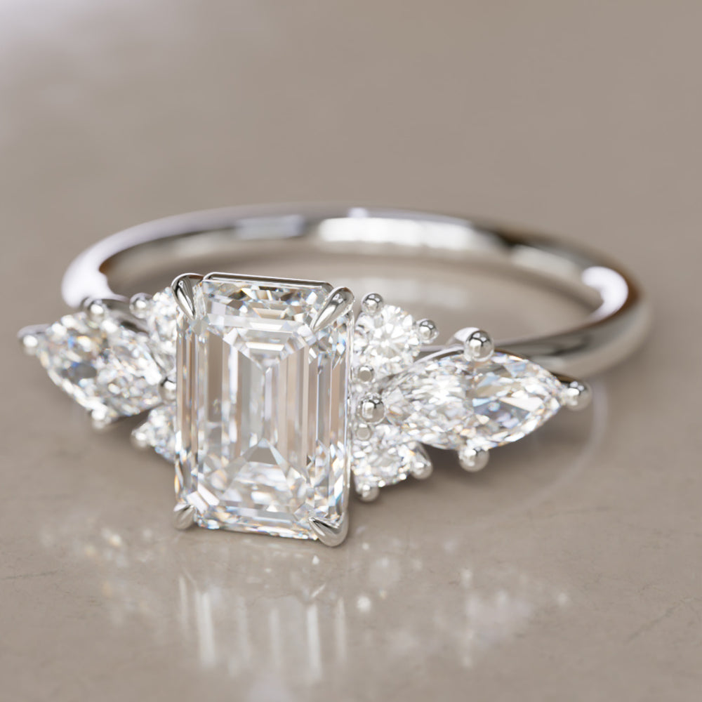 Elodie Emerald Cut Lab Diamond Unique Fantasy Engagement Ring By Valley Rose