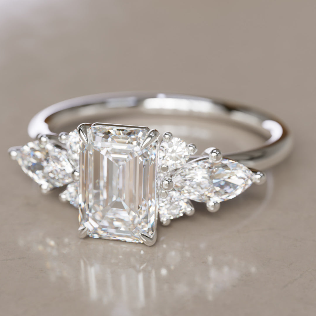 Elodie Emerald Cut Lab Diamond Unique Fantasy Engagement Ring By Valley Rose