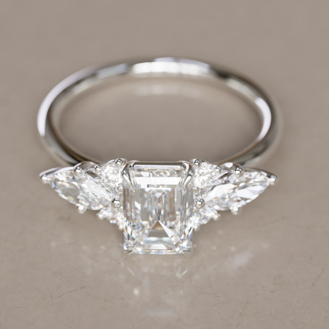 Elodie Emerald Cut Lab Diamond Unique Fantasy Engagement Ring By Valley Rose