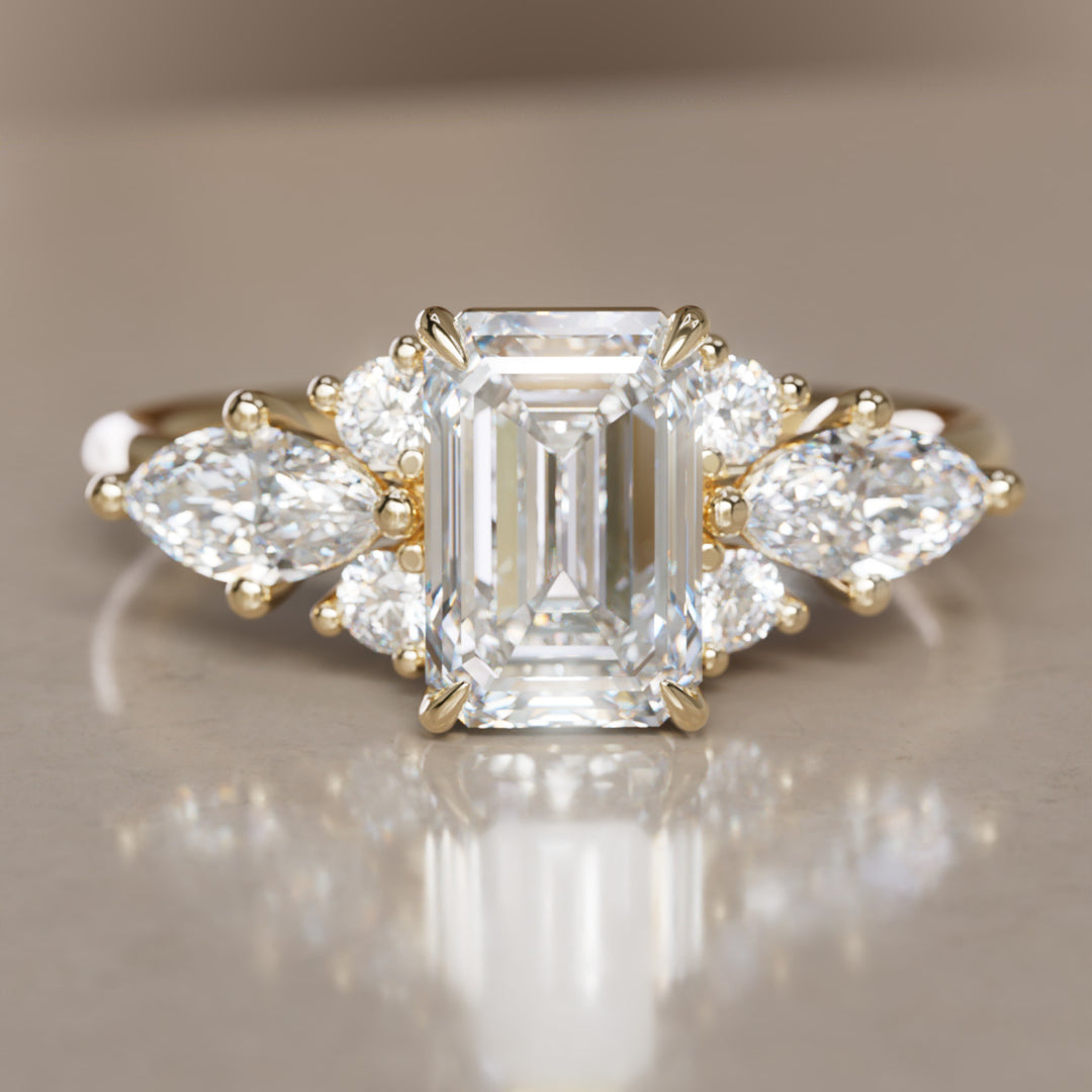 Elodie Emerald Cut Lab Diamond Unique Fantasy Engagement Ring By Valley Rose