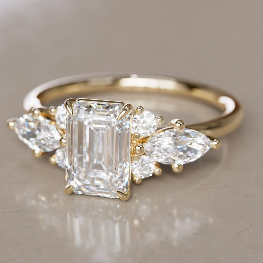 Elodie Emerald Cut Lab Diamond Unique Fantasy Engagement Ring By Valley Rose