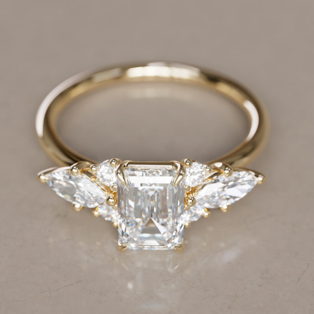 Elodie Emerald Cut Lab Diamond Unique Fantasy Engagement Ring By Valley Rose