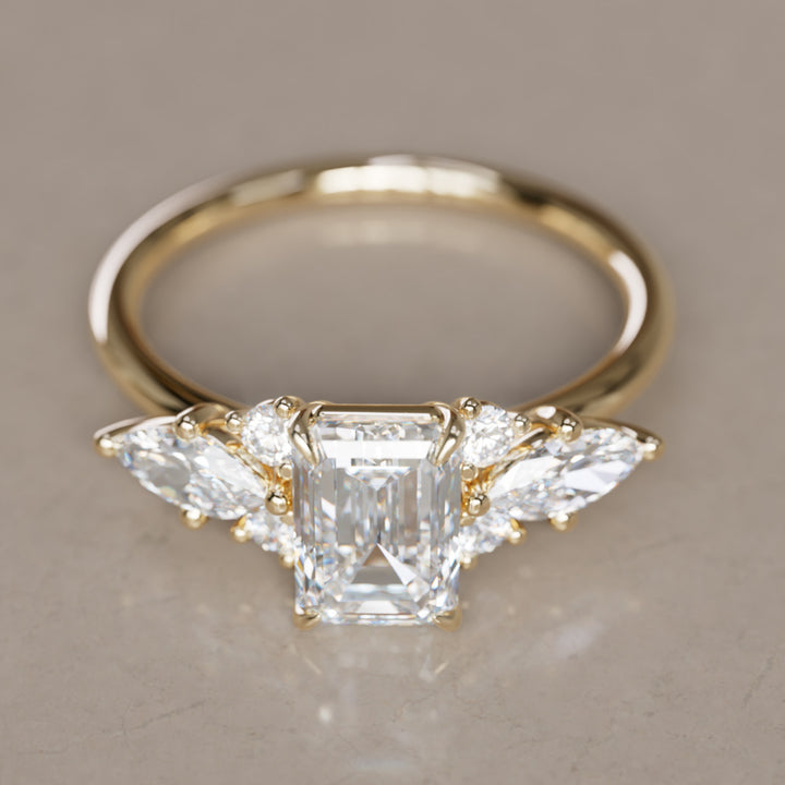 Elodie Emerald Cut Lab Diamond Unique Fantasy Engagement Ring By Valley Rose