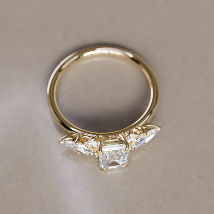 Elodie Emerald Cut Lab Diamond Unique Fantasy Engagement Ring By Valley Rose