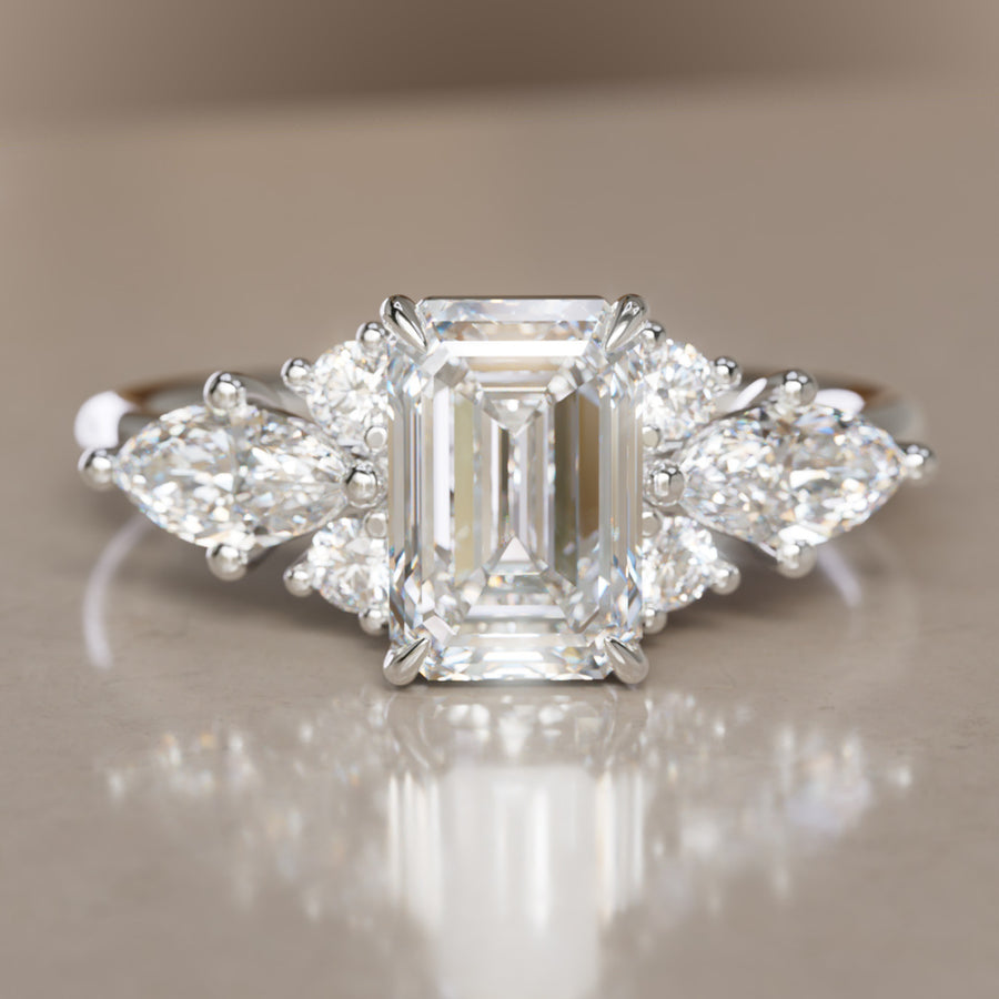 Elodie Emerald Cut Lab Diamond Unique Fantasy Engagement Ring By Valley Rose