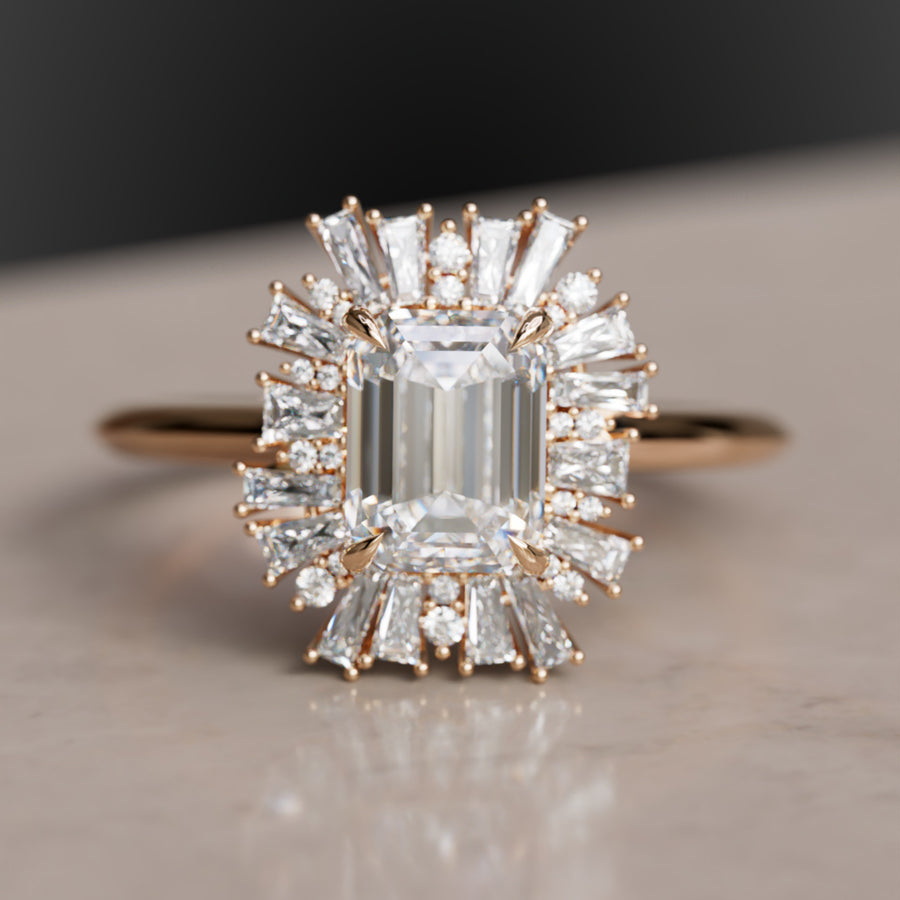 Bague de fiançailles vintage Elowen Emerad en diamant taillé en forme ...