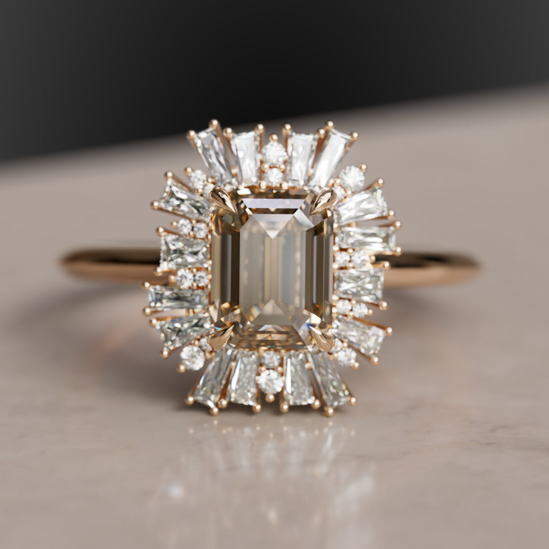 Elowen Cognac Diamond Vintage Fantasy Halo Engagement Ring