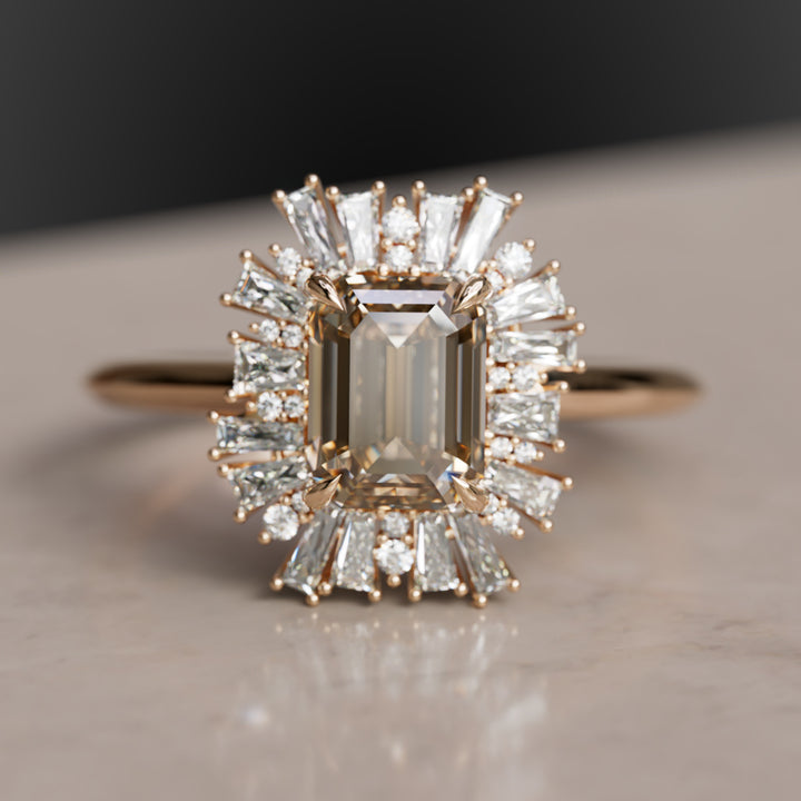 Elowen Cognac Diamond Vintage Fantasy Halo Engagement Ring