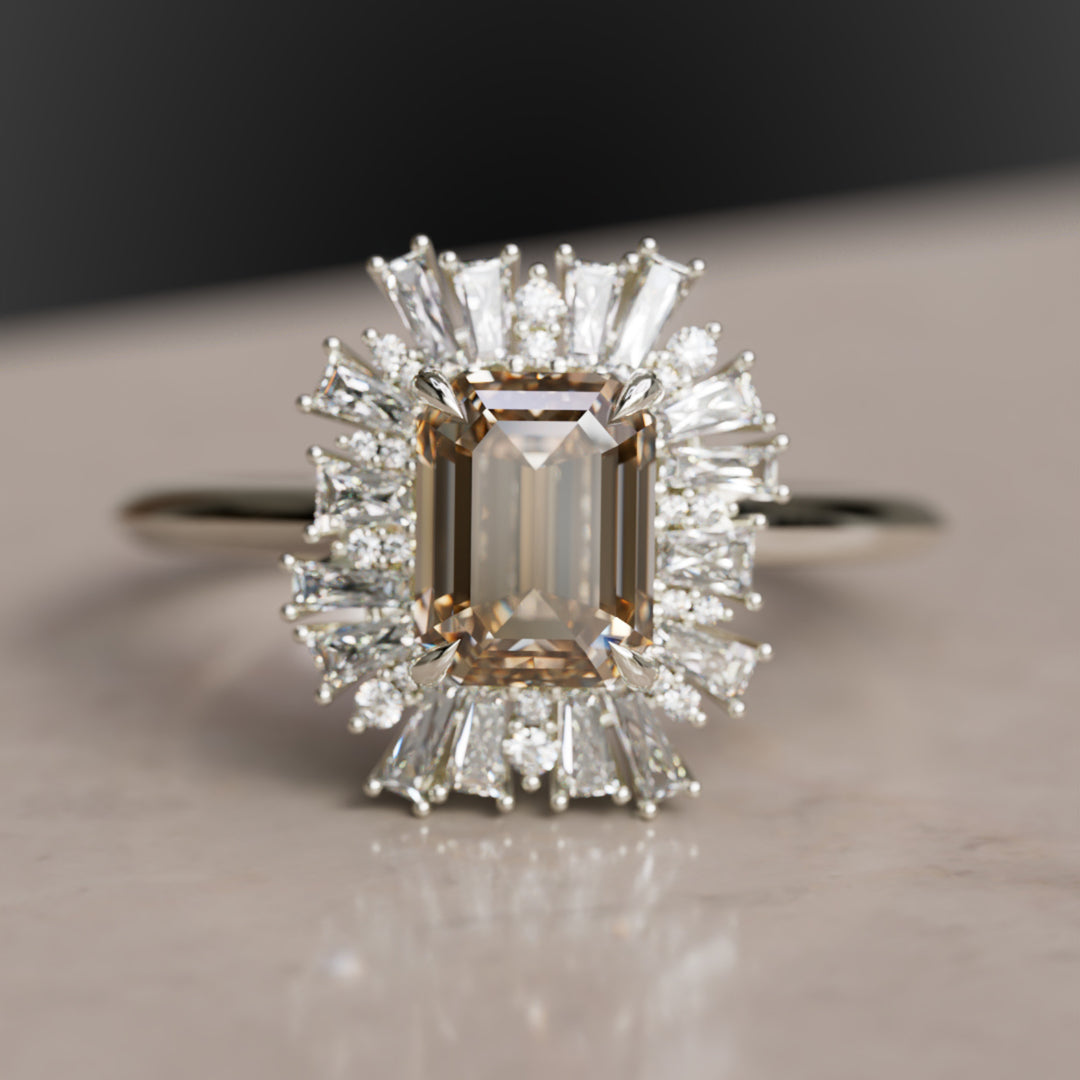 Elowen Cognac Diamond Vintage Fantasy Halo Engagement Ring