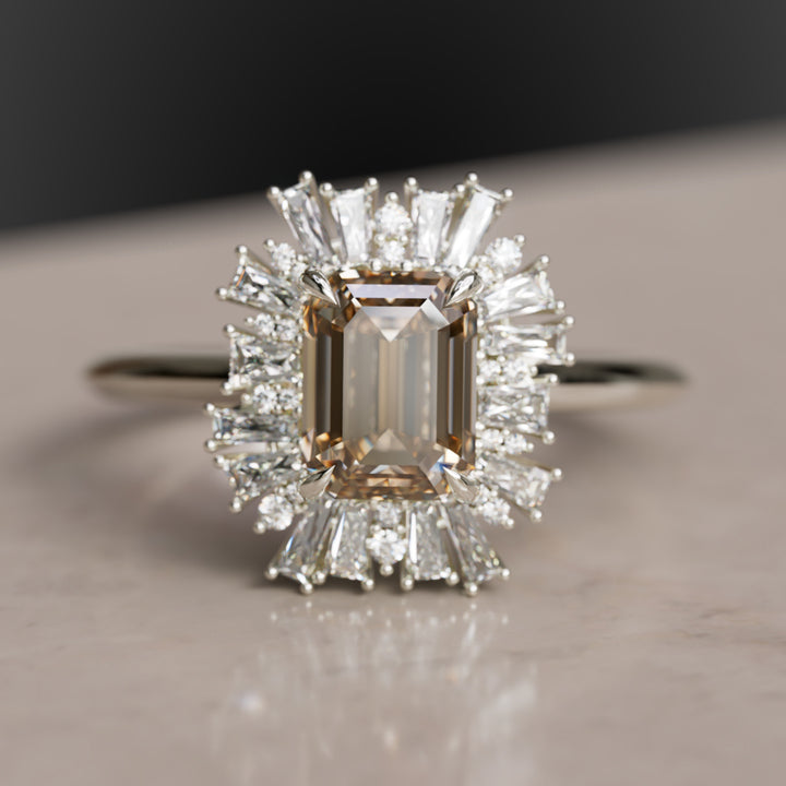Elowen Cognac Diamond Vintage Fantasy Halo Engagement Ring