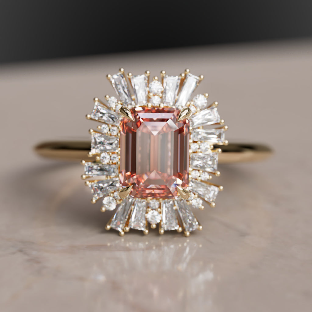 Elowen Pink Diamond Vintage Fantasy Halo Engagement Ring By Valley Rose