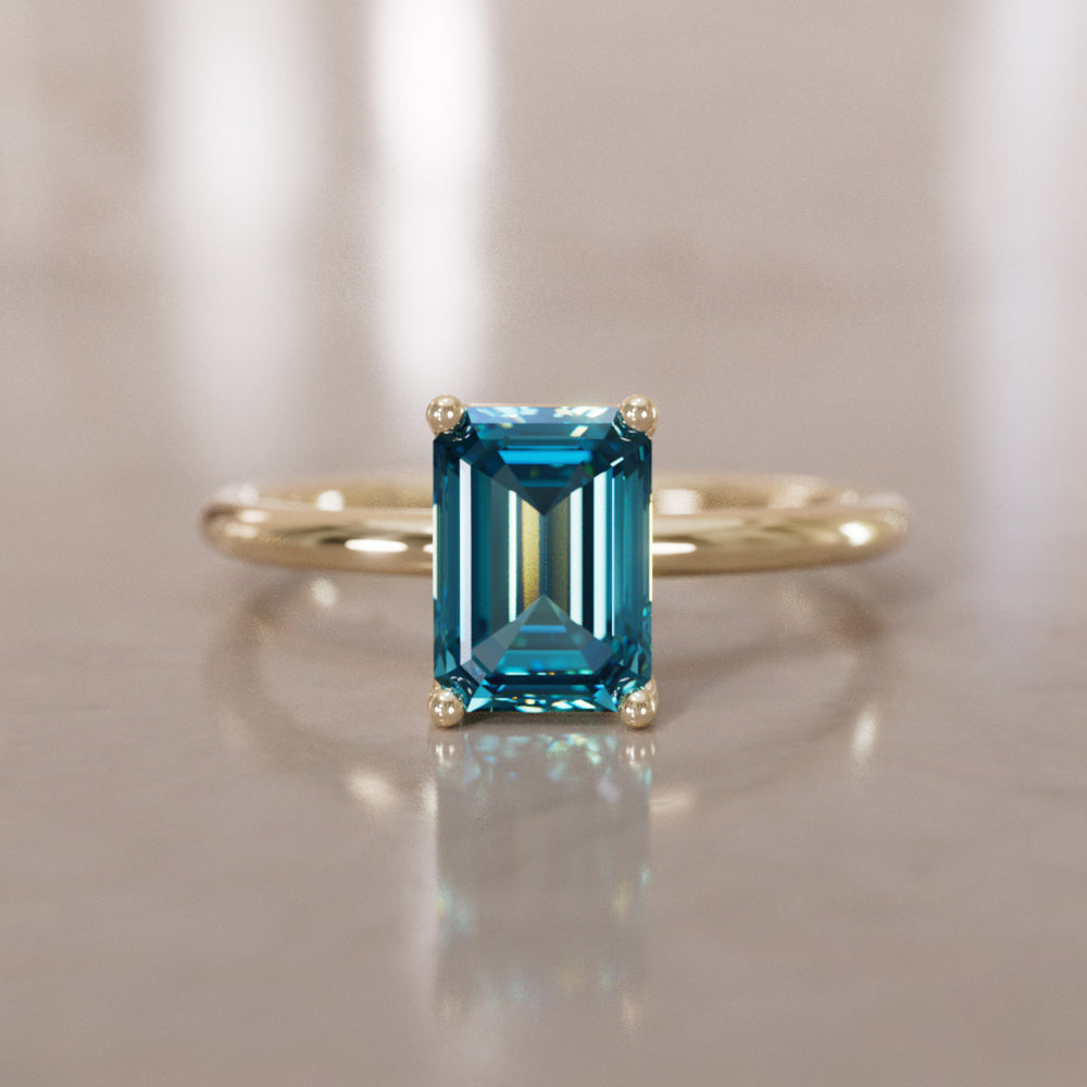 Emerald Cut Blue Sapphire Engagement Ring Solitaire By Valley Rose