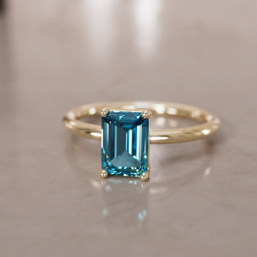 Emerald Cut Blue Sapphire Engagement Ring Solitaire By Valley Rose