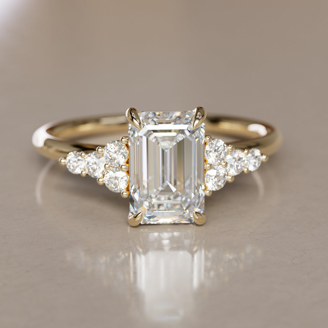 Emerald Cut Diamond Unique Engagement Ring Nature Inspired By Valley Rose