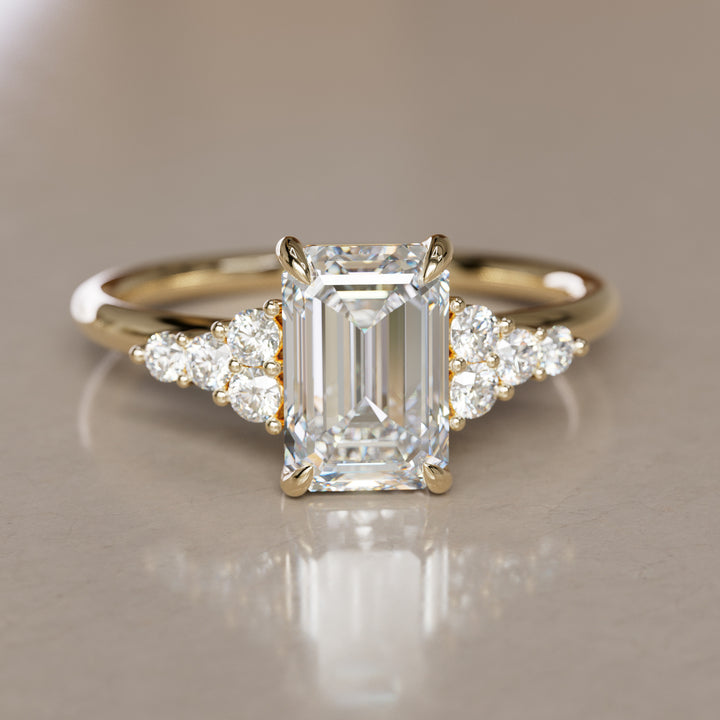 Emerald Cut Diamond Unique Engagement Ring Nature Inspired By Valley Rose